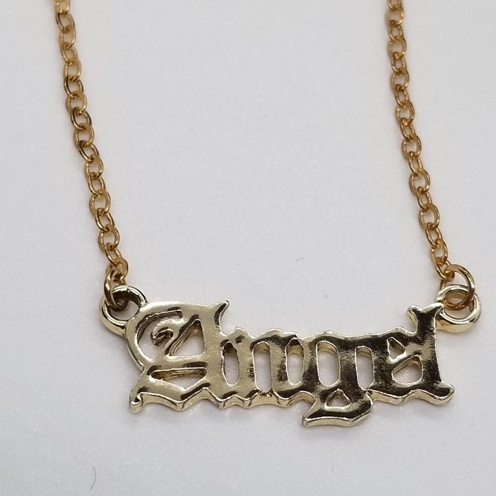 gold tone Angel spellout necklace